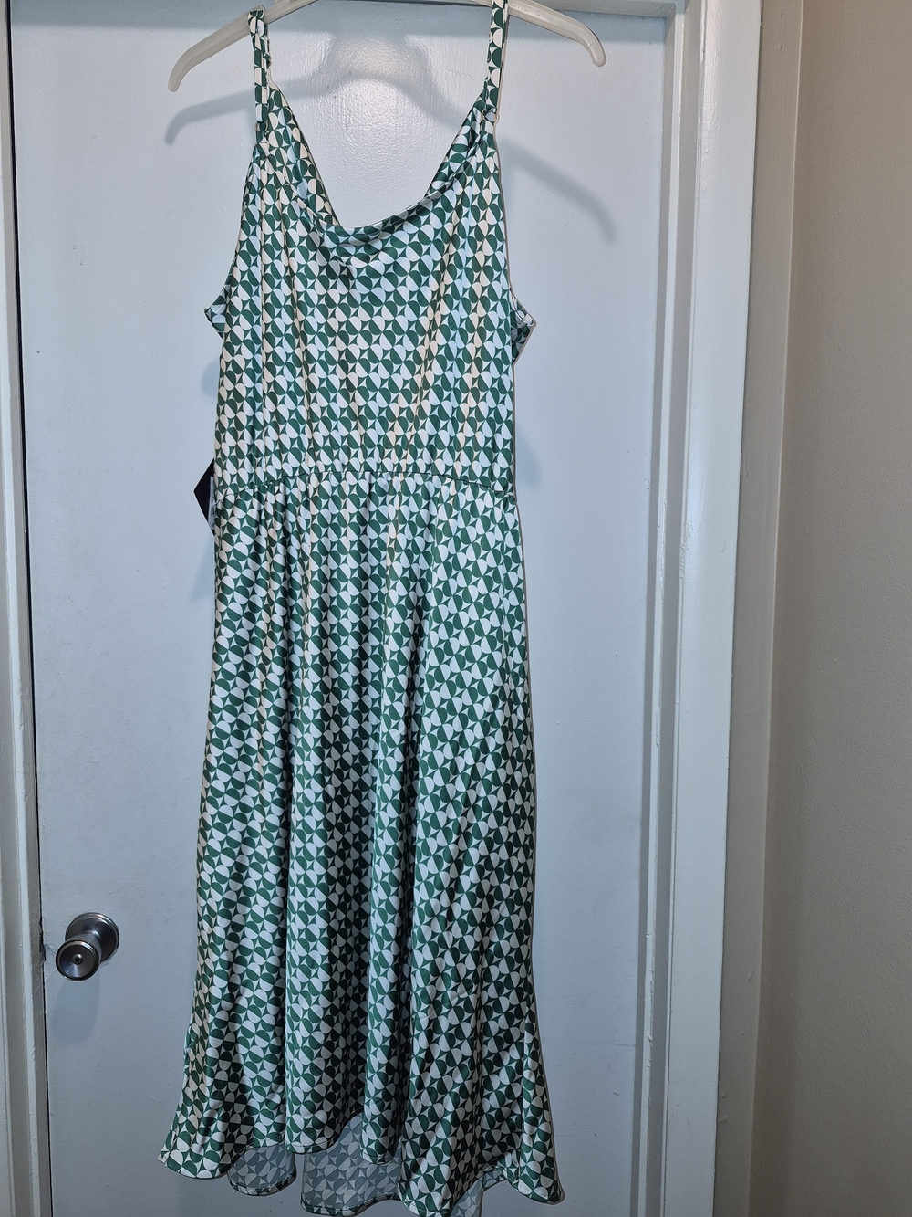 Ava & Viv Green and White Geometric Sleeveless Slip Dress
